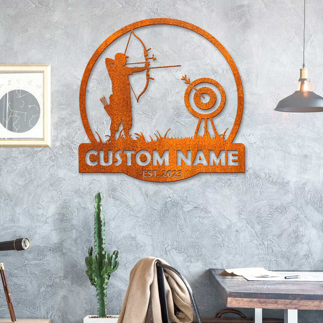 Custom Archery Metal Wall Art Led Home Decor Shoot Bow Target Decoration Personalized Archer Name Sign Birthday Gift For Dad Father's Day