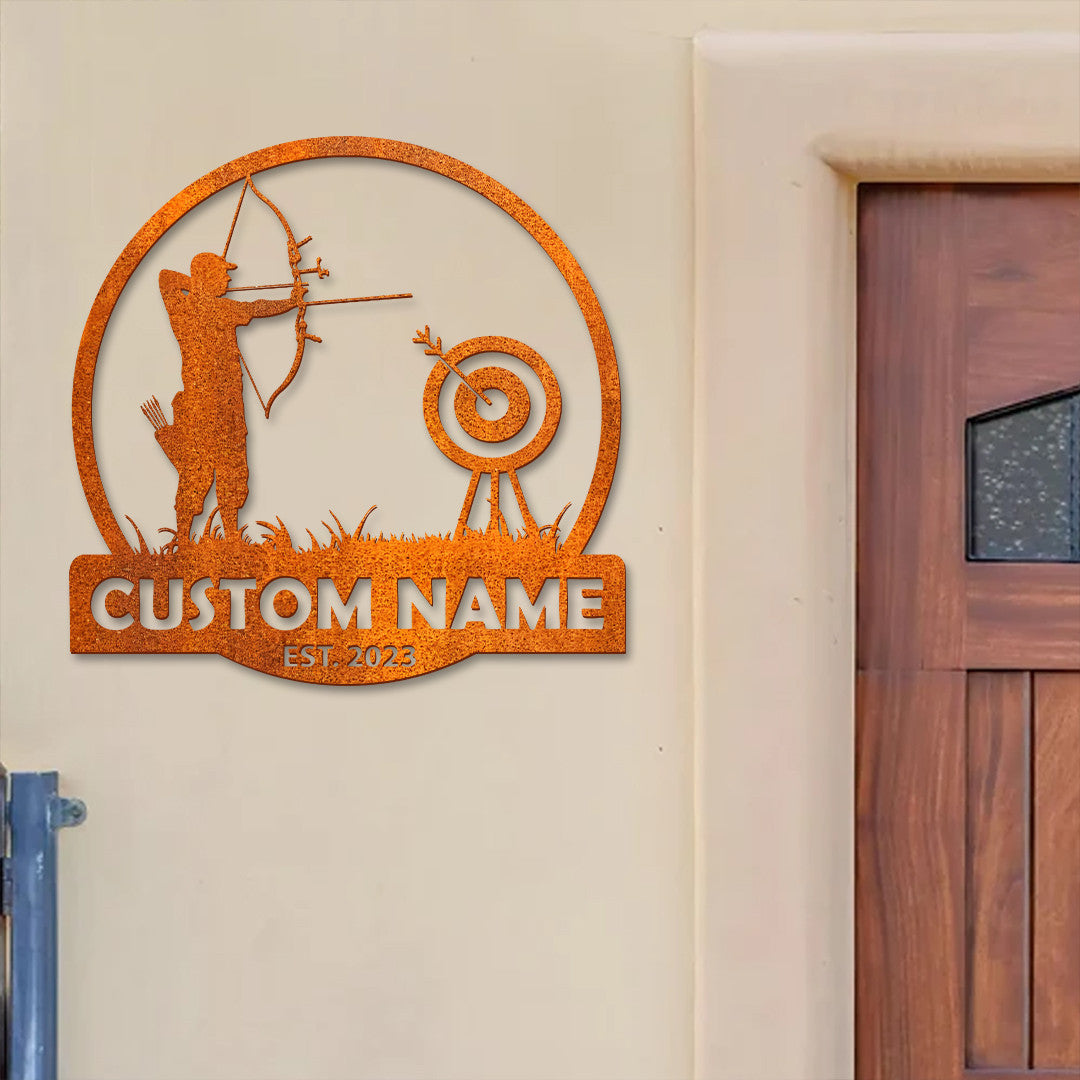 Custom Archery Metal Wall Art Led Home Decor Shoot Bow Target Decoration Personalized Archer Name Sign Birthday Gift For Dad Father's Day