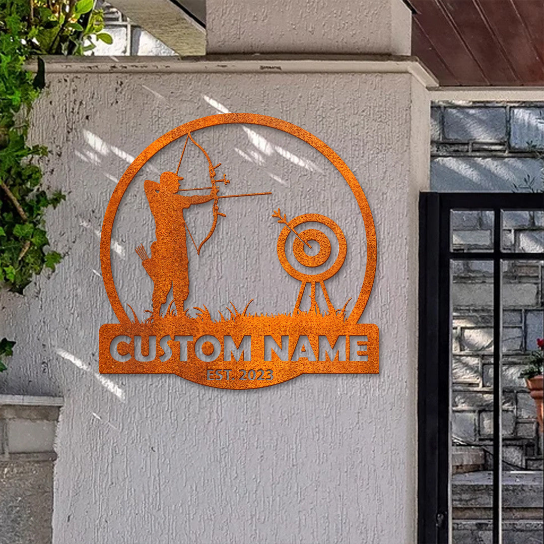 Custom Archery Metal Wall Art Led Home Decor Shoot Bow Target Decoration Personalized Archer Name Sign Birthday Gift For Dad Father's Day