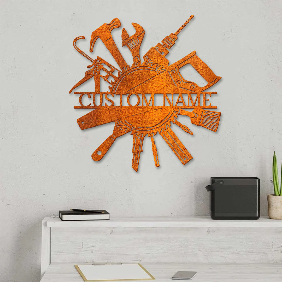 Custom Workshop Metal Sign Led Light, Repair Tools Metal Wall Art, Carpenter Tools Wall Decor, Personalized Papas Work Shop Sign, Mechanic Gift