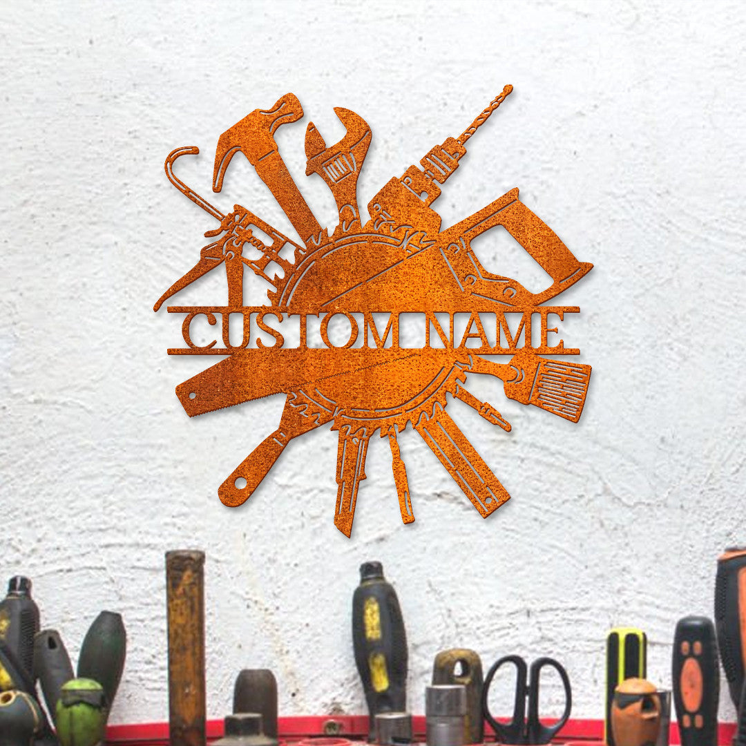 Custom Workshop Metal Sign Led Light, Repair Tools Metal Wall Art, Carpenter Tools Wall Decor, Personalized Papas Work Shop Sign, Mechanic Gift