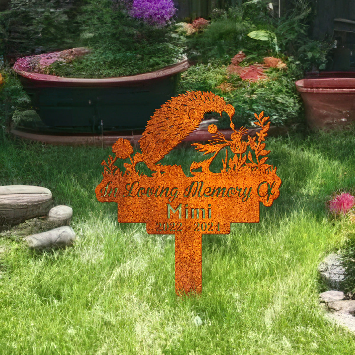 Personalized Hedgehog Memorial Stake, Metal Hedgehog Sign, Metal Stake, Sympathy Sign, Pet Grave Marker, Remembrance Stake, Garden Sign