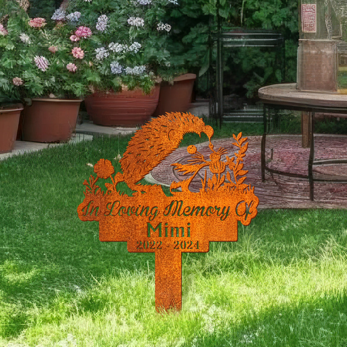Personalized Hedgehog Memorial Stake, Metal Hedgehog Sign, Metal Stake, Sympathy Sign, Pet Grave Marker, Remembrance Stake, Garden Sign