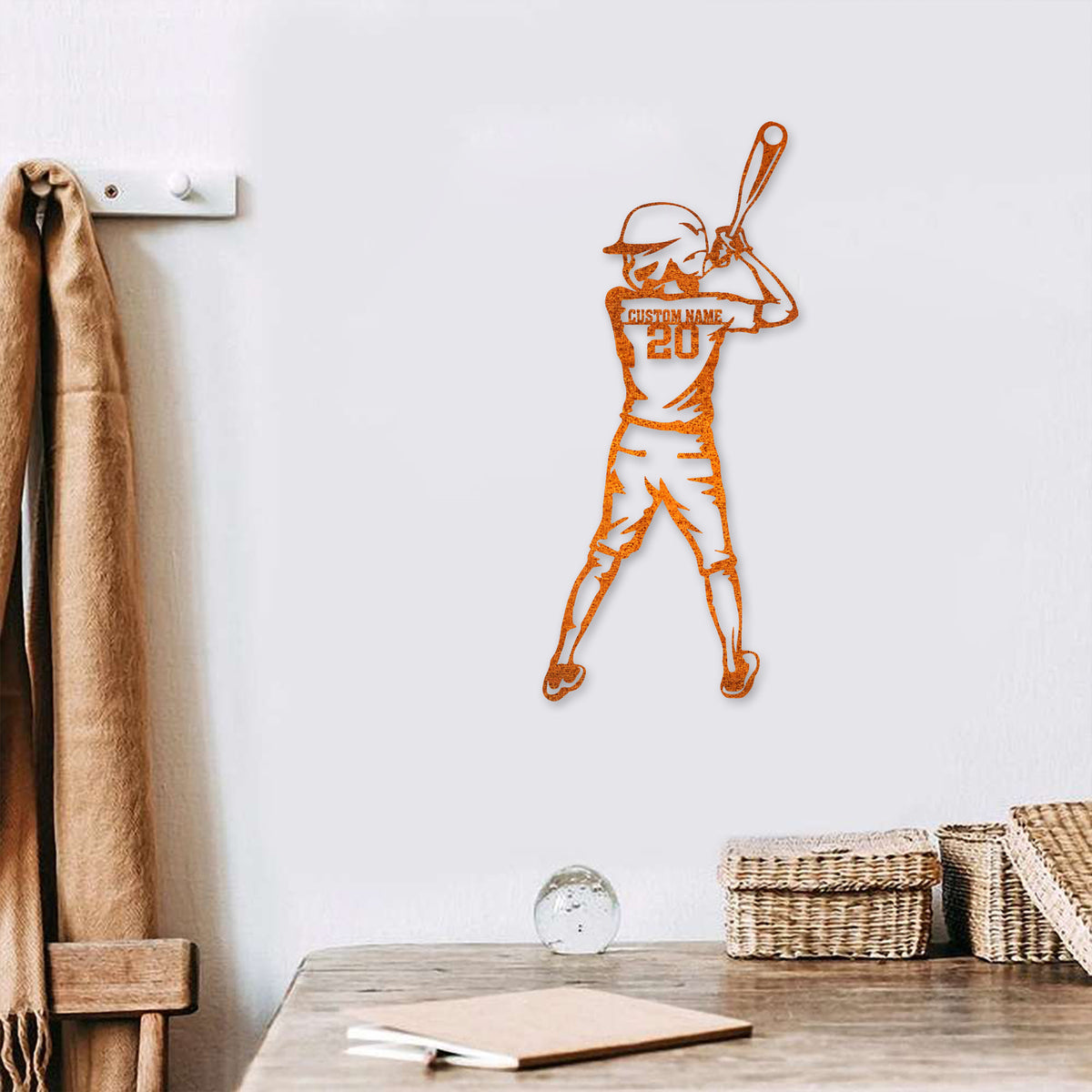 Custom Boy Baseball Metal Wall Art Led Light Personalized Baseball Player Name Sign Home Decor Kid Nursery Decoration Birthday Gift For Boy