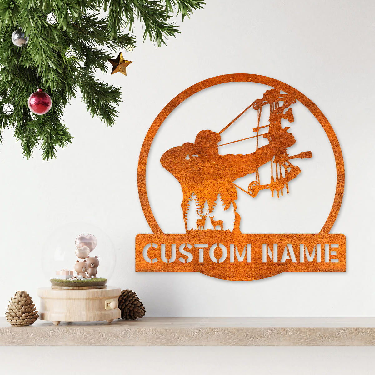 Custom Bow Hunting Metal Wall Art Led Light, Deer Bowhunter Home Decor, Hunting Bow Hunting Sign, Hunter Name Sign, Hunter Gifts, Gift For Dad