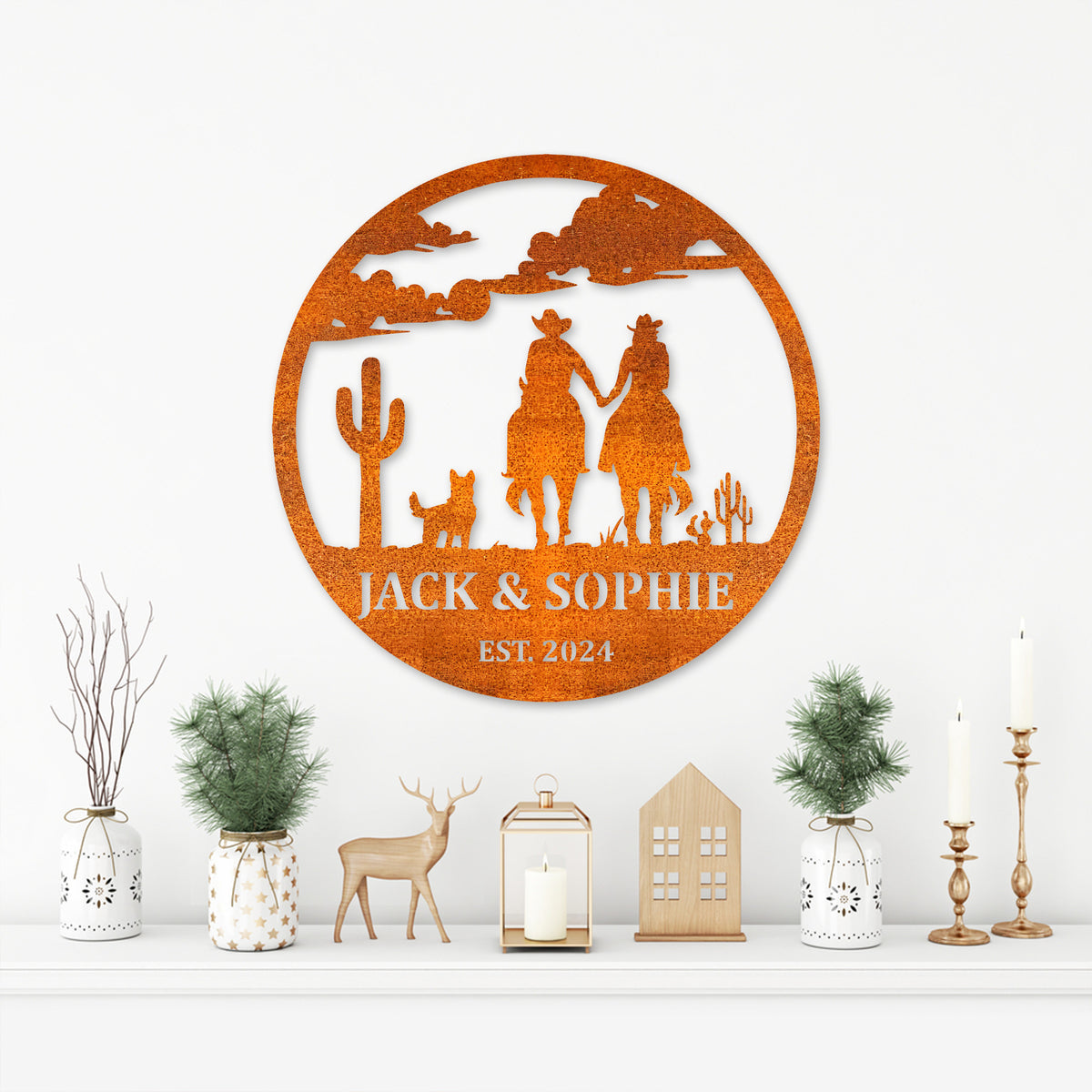 Custom Cowboy Cowgirl Couple Metal Wall Art Led Light Personalized Cowboy Name Sign Home Decor Horse Riding Barn Nursery Decor Couple Gift