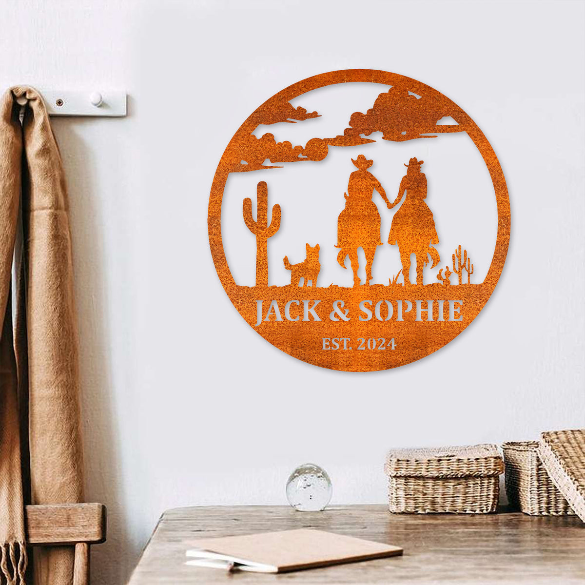 Custom Cowboy Cowgirl Couple Metal Wall Art Led Light Personalized Cowboy Name Sign Home Decor Horse Riding Barn Nursery Decor Couple Gift