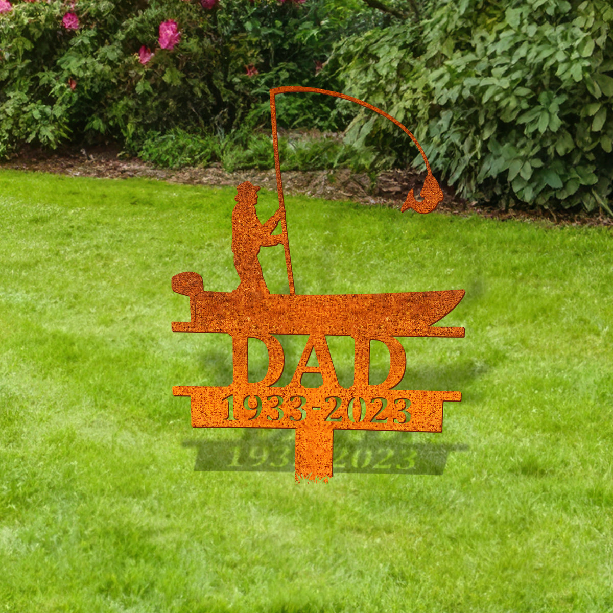 Custom Fisher Memorial Stake, Fishing Memorial Gift, Metal Fishing Sign, Fisherman Name Sign, Dad Loss, Sympathy Sign, Grave Marker Fisher Loss