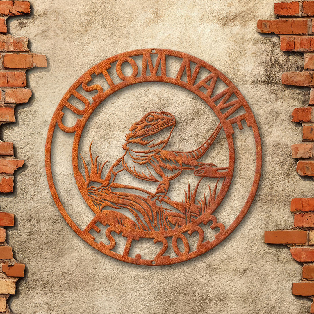 Custom Bearded Dragon Metal Wall Art Led Personalized Lizard Name Sign Lizard Wall Decor Home Decor Kid Nursery Decor Lizard Metal Sign