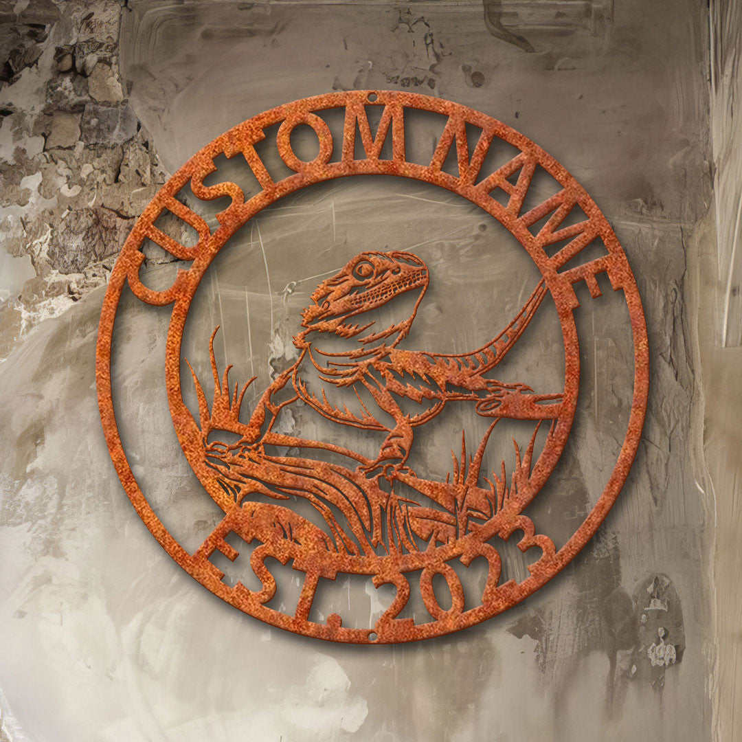 Custom Bearded Dragon Metal Wall Art Led Personalized Lizard Name Sign Lizard Wall Decor Home Decor Kid Nursery Decor Lizard Metal Sign