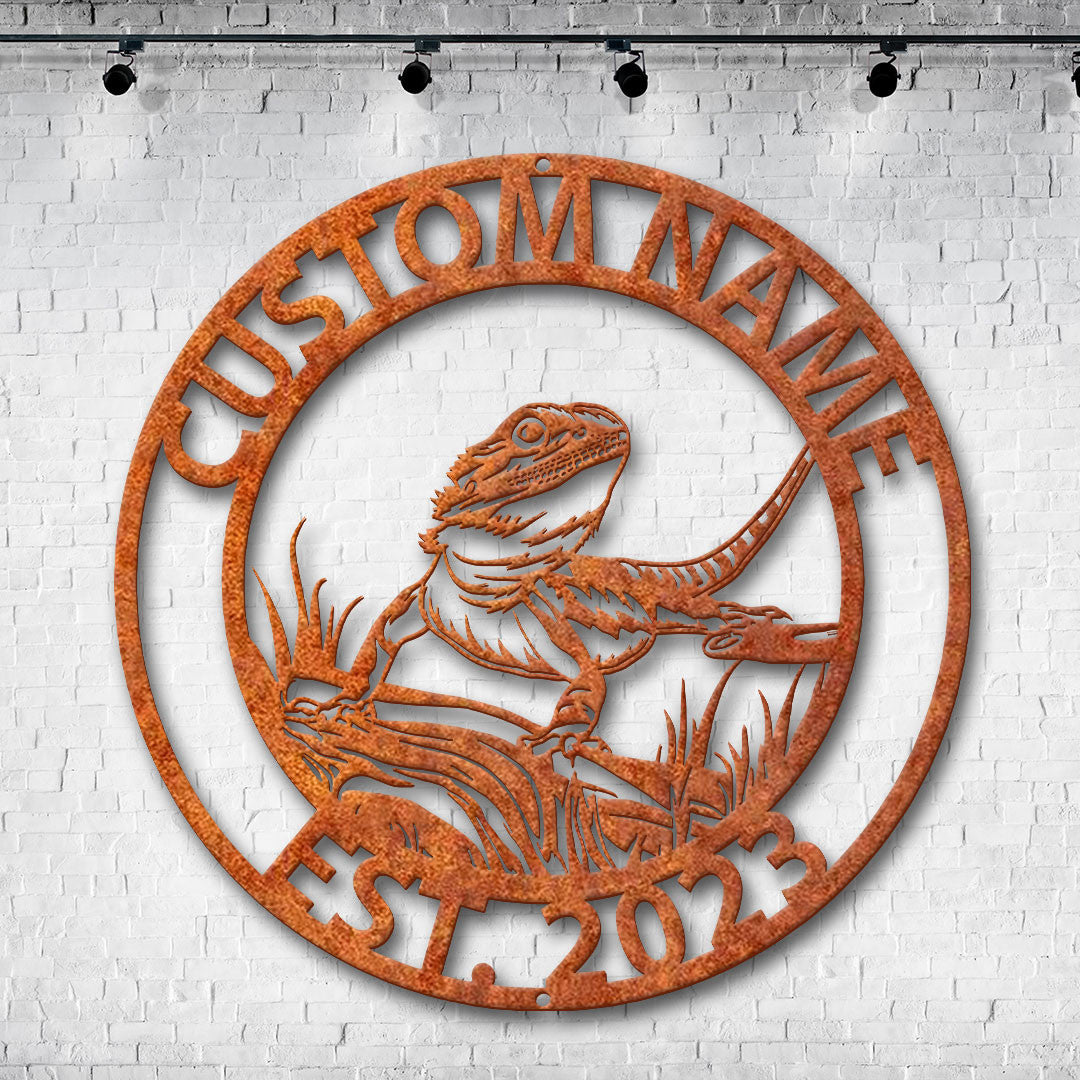 Custom Bearded Dragon Metal Wall Art Led Personalized Lizard Name Sign Lizard Wall Decor Home Decor Kid Nursery Decor Lizard Metal Sign