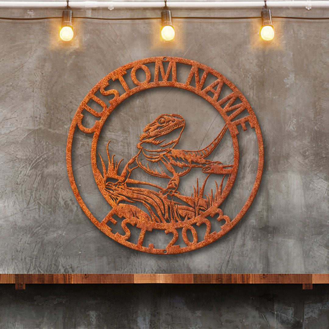 Custom Bearded Dragon Metal Wall Art Led Personalized Lizard Name Sign Lizard Wall Decor Home Decor Kid Nursery Decor Lizard Metal Sign
