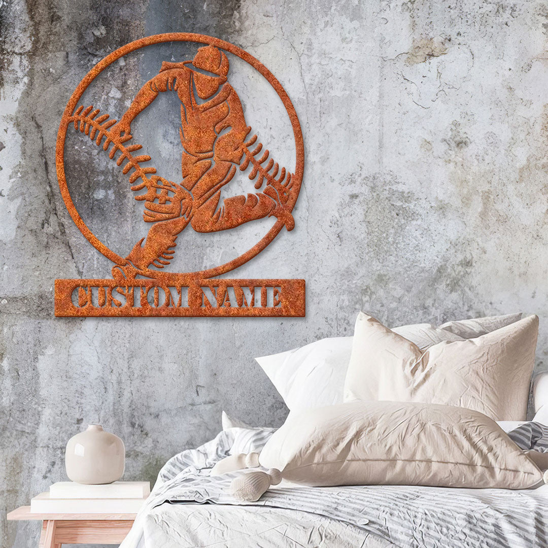 Custom Catch Baseball Metal Wall Art Led Light Baseball Sign Softball Sign Personalized Softball Player Name Sign Ideal For Home Decor &Gift