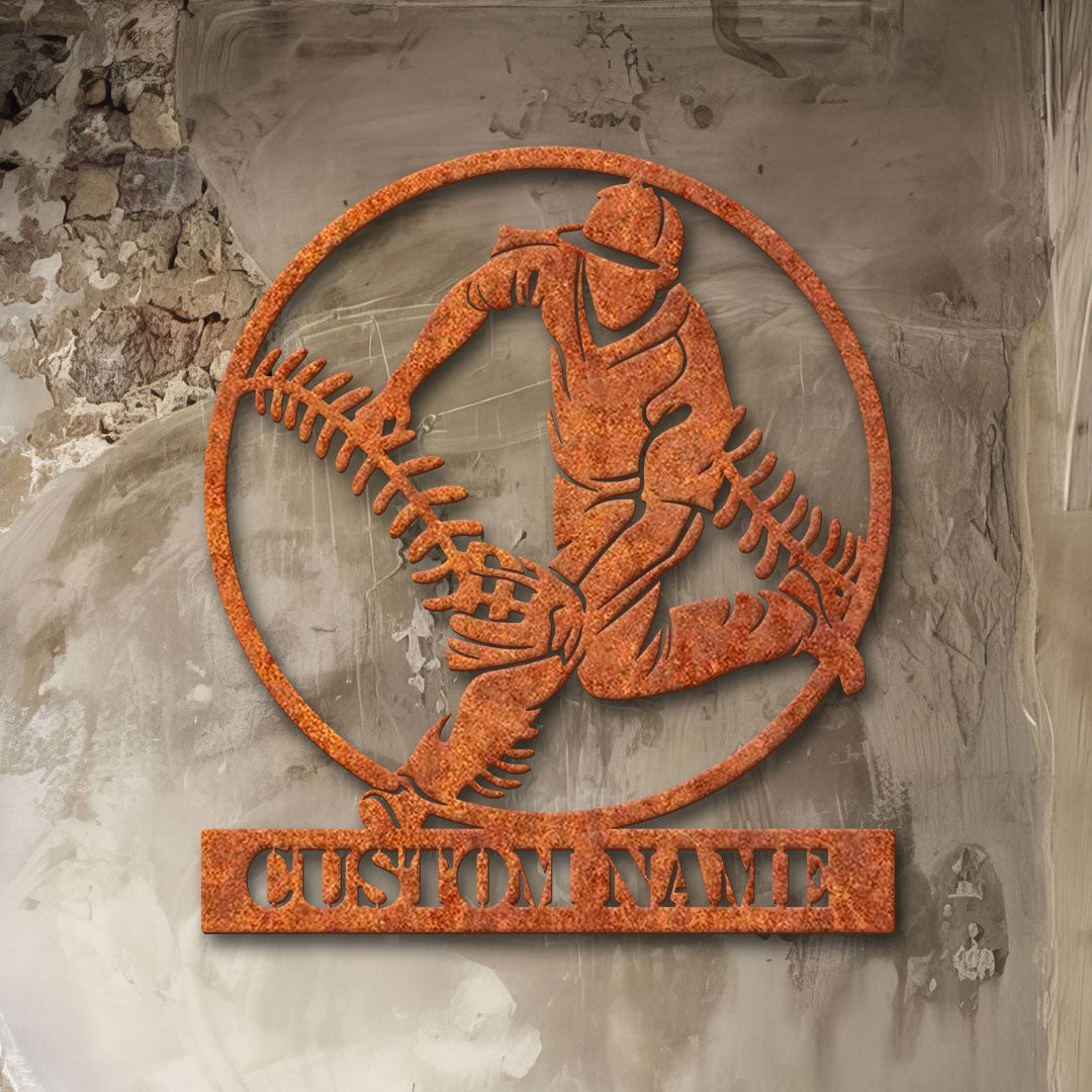 Custom Catch Baseball Metal Wall Art Led Light Baseball Sign Softball Sign Personalized Softball Player Name Sign Ideal For Home Decor &Gift