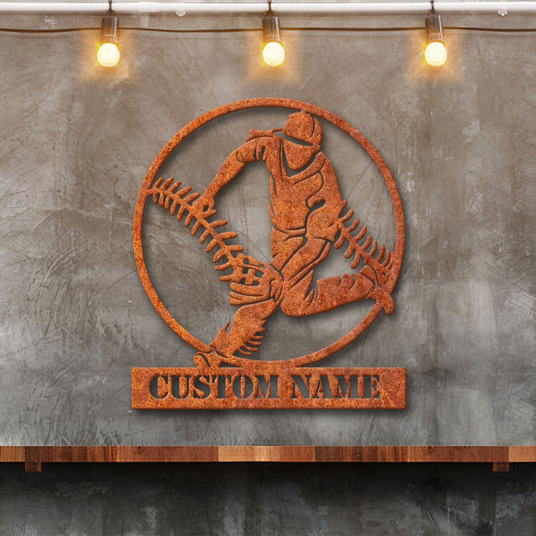 Custom Catch Baseball Metal Wall Art Led Light Baseball Sign Softball Sign Personalized Softball Player Name Sign Ideal For Home Decor &Gift