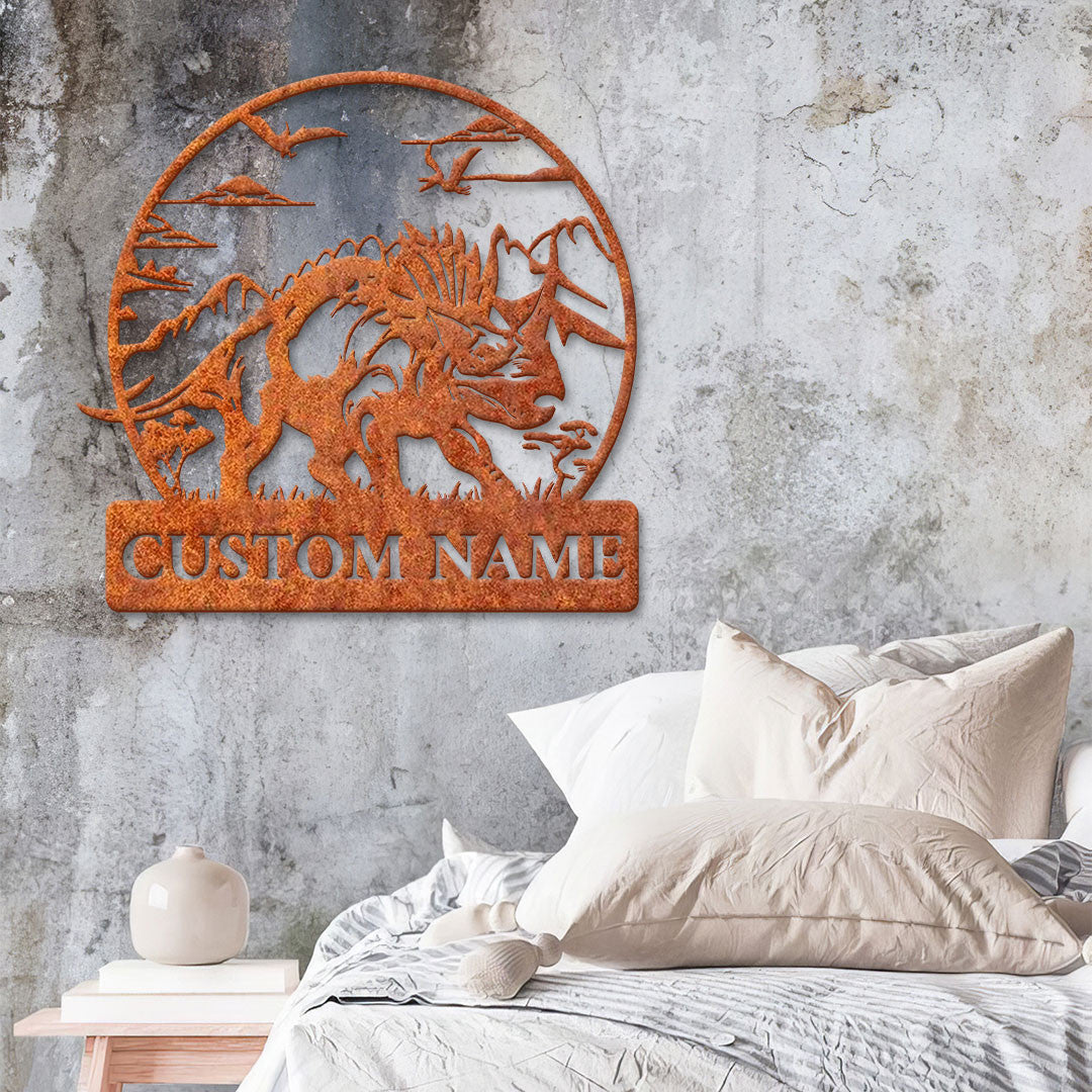 Custom Triceratops Dinosaur Metal Wall Art Led Light Custom Dinosaur Name Sign Dinosaur Decor Kid Room Decor Birthday Gift For Kids