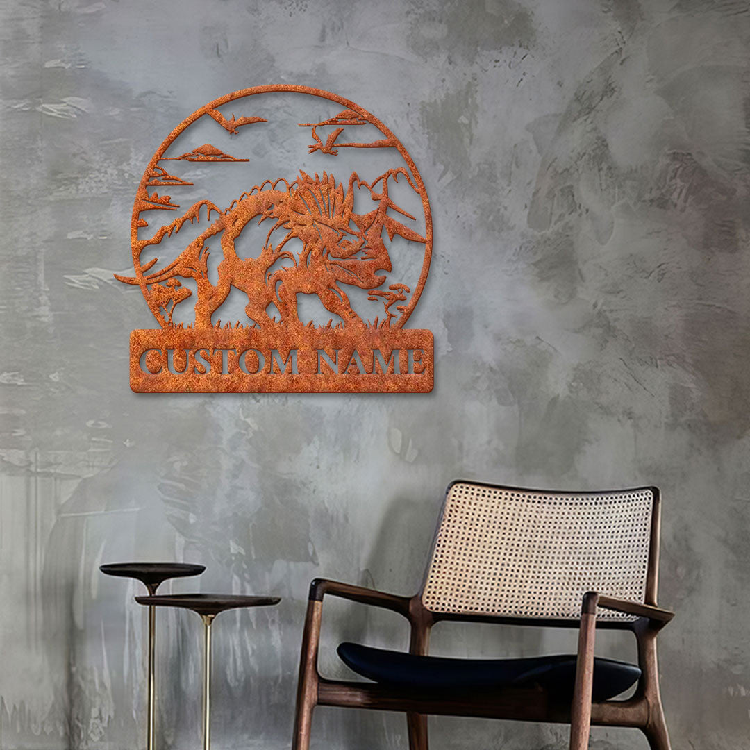 Custom Triceratops Dinosaur Metal Wall Art Led Light Custom Dinosaur Name Sign Dinosaur Decor Kid Room Decor Birthday Gift For Kids