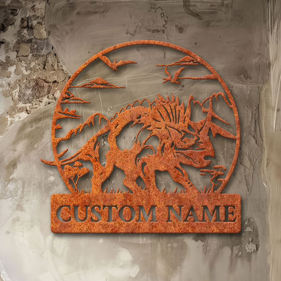 Custom Triceratops Dinosaur Metal Wall Art Led Light Custom Dinosaur Name Sign Dinosaur Decor Kid Room Decor Birthday Gift For Kids