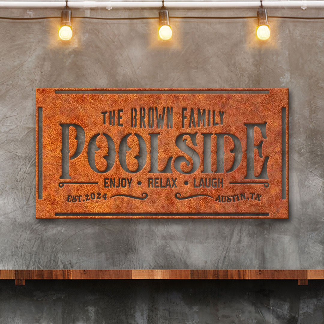 Personalized Family Poolside Oasis Sign, Swimming Pool Metal Sign, Custom Pool Bar Sign, Sign For Pool, Patio Decor, Patio Bar Sign, Poolside Sign