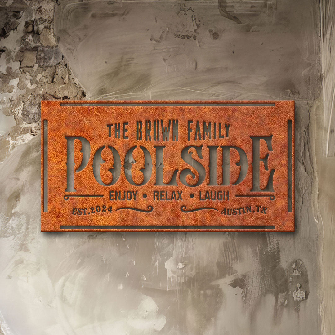 Personalized Family Poolside Oasis Sign, Swimming Pool Metal Sign, Custom Pool Bar Sign, Sign For Pool, Patio Decor, Patio Bar Sign, Poolside Sign