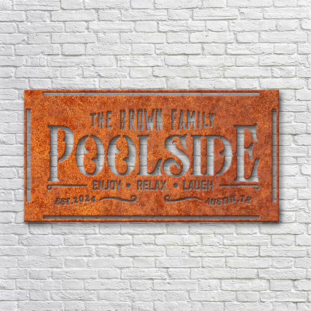 Personalized Family Poolside Oasis Sign, Swimming Pool Metal Sign, Custom Pool Bar Sign, Sign For Pool, Patio Decor, Patio Bar Sign, Poolside Sign