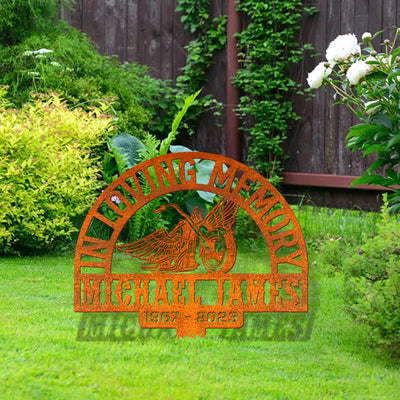 Custom Rider Memorial Metal Stake, Biker Memorial Stake, Motorcycle With Wings Metal Sign, Biker Name Sign, Loss Of Loved One, Grave Marker