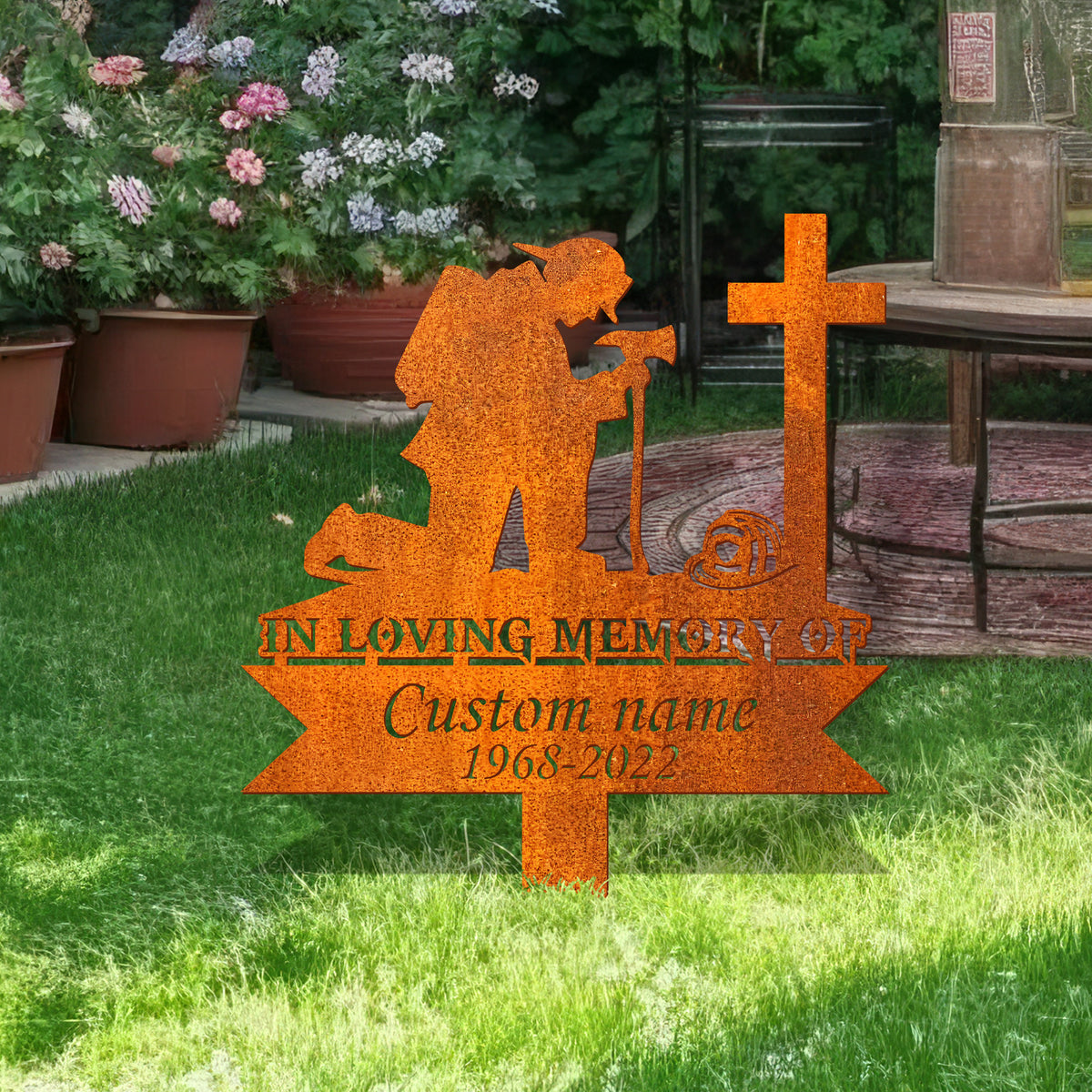 Custom Fireman Memorial Metal Stake, Firefighter Sign, Firefighter Memorial Plaque With Stake, Firefighter Grave Maker, Fireman Cemetery Stake