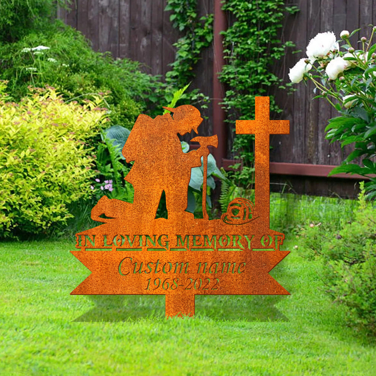 Custom Fireman Memorial Metal Stake, Firefighter Sign, Firefighter Memorial Plaque With Stake, Firefighter Grave Maker, Fireman Cemetery Stake
