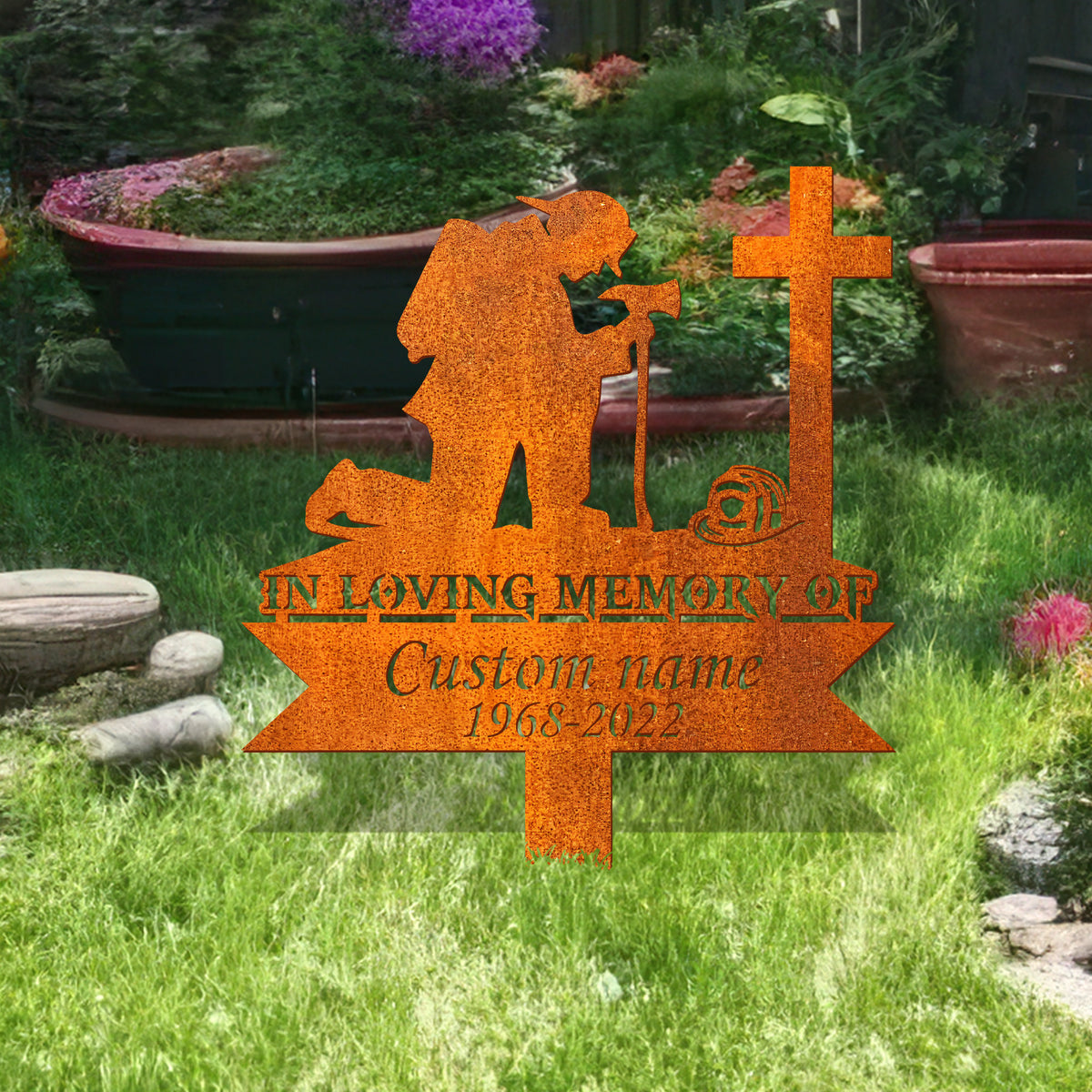 Custom Fireman Memorial Metal Stake, Firefighter Sign, Firefighter Memorial Plaque With Stake, Firefighter Grave Maker, Fireman Cemetery Stake
