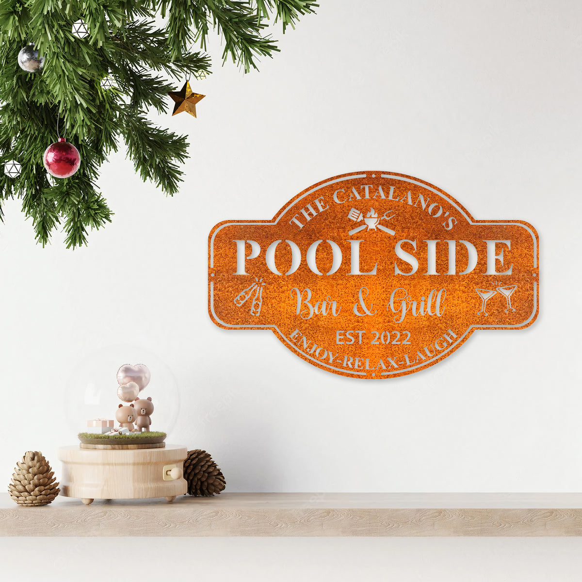Personalized Sign For Pool Bar Metal Family Poolside Bar And Grill Sign Led Light, Bar And Grill Metal Wall Decor, Pool Oasis, Poolside Decor