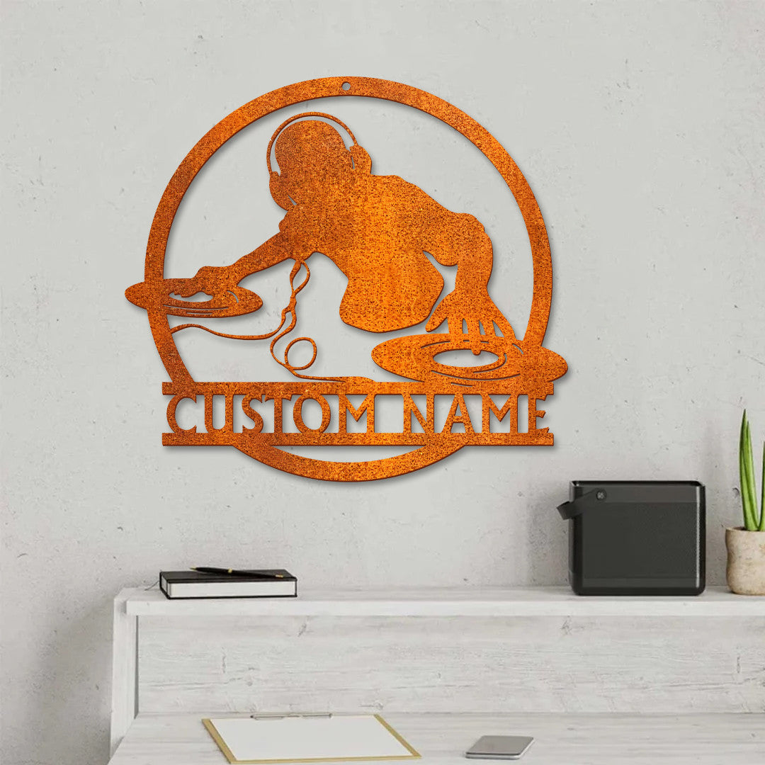 Custom Dj Disc Jockey Music Metal Wall Art Dj Name Sign Gift For Dad Personalized Deejay Headphones Name Sign Home Decor Music Club Decor