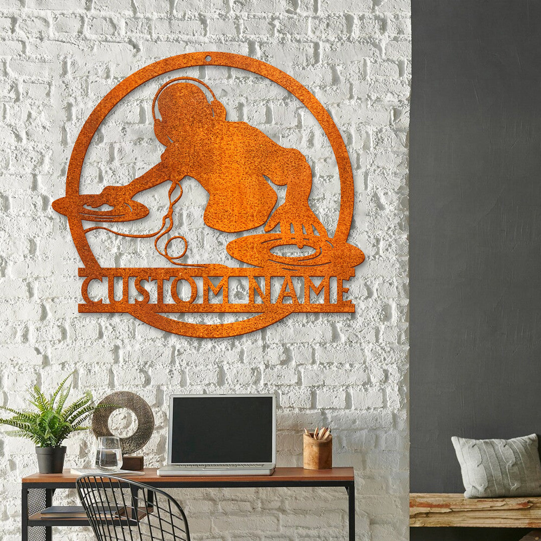 Custom Dj Disc Jockey Music Metal Wall Art Dj Name Sign Gift For Dad Personalized Deejay Headphones Name Sign Home Decor Music Club Decor