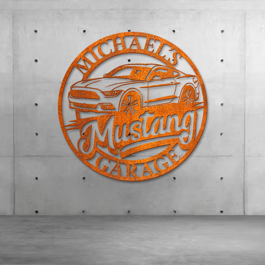 Personalized Hanging Garage Sign Metal, Garage Metal Wall Art, Muscle Car Name Sign, Mustang Garage, Custom Garage Metal Sign, Father's Day Gift