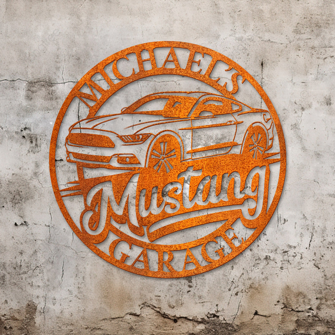 Personalized Hanging Garage Sign Metal, Garage Metal Wall Art, Muscle Car Name Sign, Mustang Garage, Custom Garage Metal Sign, Father's Day Gift