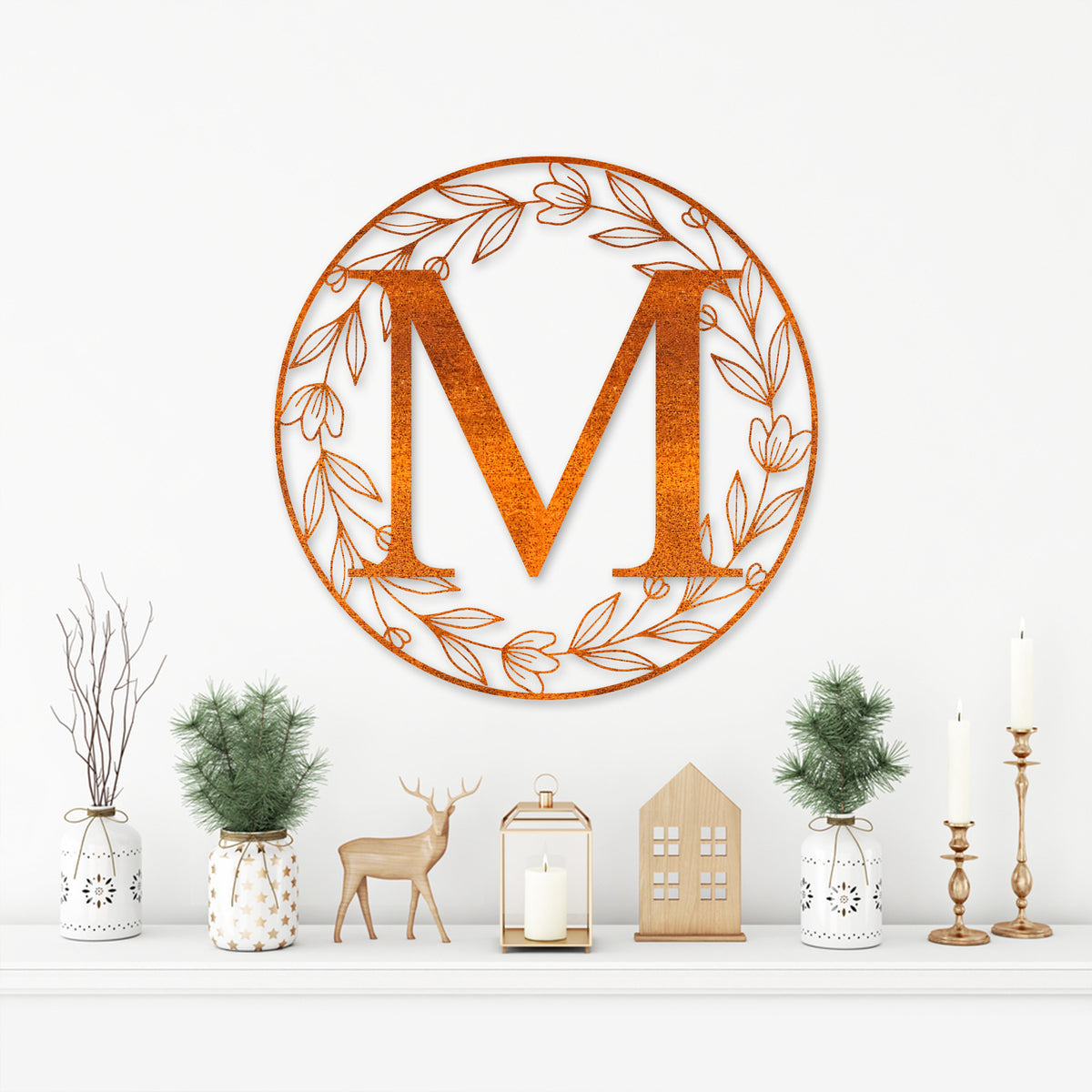 Metal Circle Letter Monogram Sign Wall Monogram Sign Couples Gift Letter Decor, Letter Vine Monogram Wedding Gift, Last Name Metal Sign