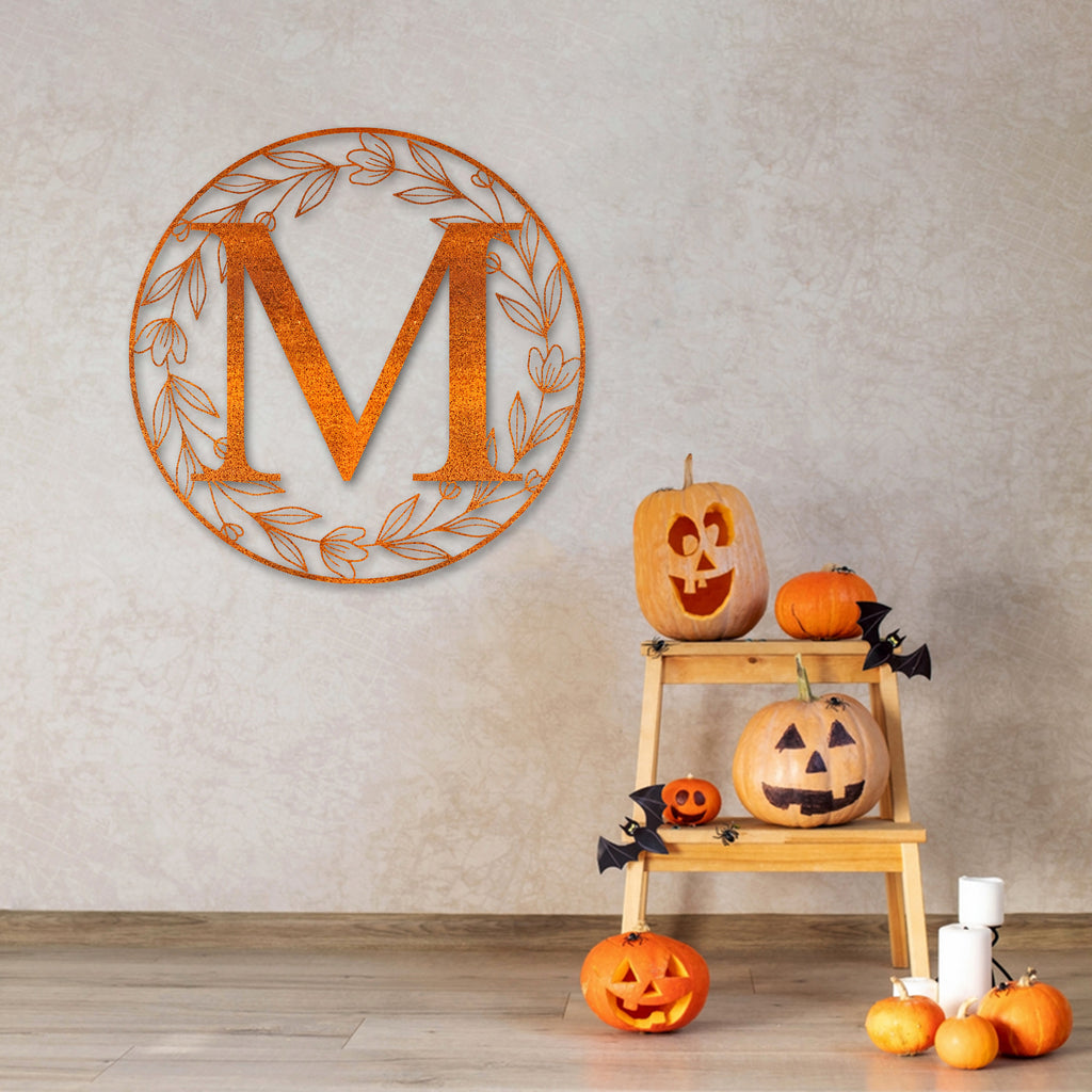 Metal Circle Letter Monogram Sign Wall Monogram Sign Couples Gift Letter Decor, Letter Vine Monogram Wedding Gift, Last Name Metal Sign