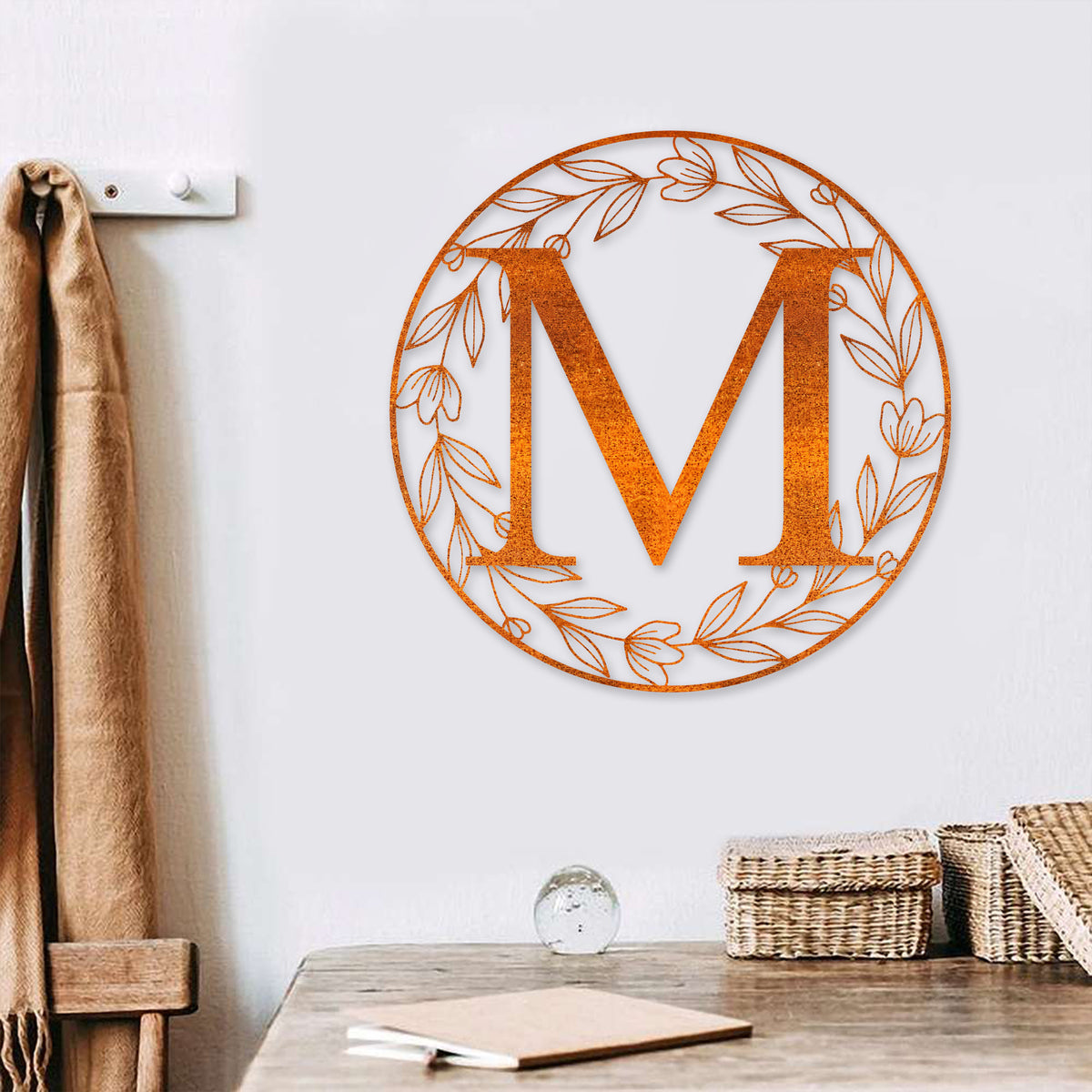 Metal Circle Letter Monogram Sign Wall Monogram Sign Couples Gift Letter Decor, Letter Vine Monogram Wedding Gift, Last Name Metal Sign