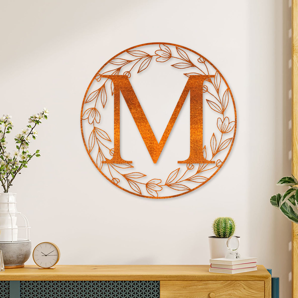 Metal Circle Letter Monogram Sign Wall Monogram Sign Couples Gift Letter Decor, Letter Vine Monogram Wedding Gift, Last Name Metal Sign