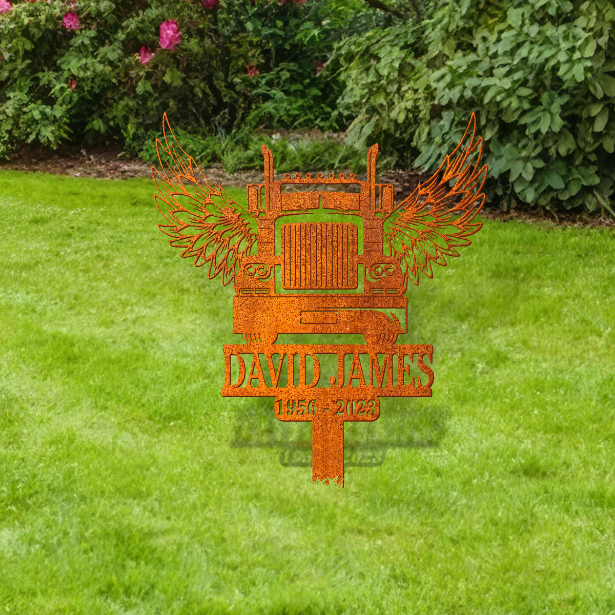 Personalized Semi Truck Trucker Truck Driver Angel Wings Memorial Stake, Semi Truck Sign, Sympathy Sign, Grave Marker, Remembrance Stake
