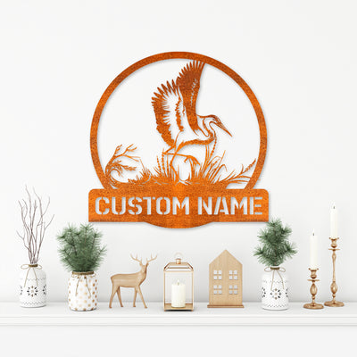 Personalized Herons Bird Monogram Metal Sign, Custom Herons Bird Metal Sign, Herons Bird Lover Sign Lake House Sign Birthday Gift Bird Lover