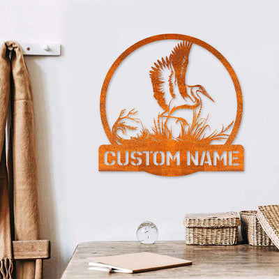 Personalized Herons Bird Monogram Metal Sign, Custom Herons Bird Metal Sign, Herons Bird Lover Sign Lake House Sign Birthday Gift Bird Lover