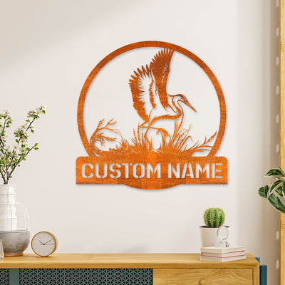 Personalized Herons Bird Monogram Metal Sign, Custom Herons Bird Metal Sign, Herons Bird Lover Sign Lake House Sign Birthday Gift Bird Lover