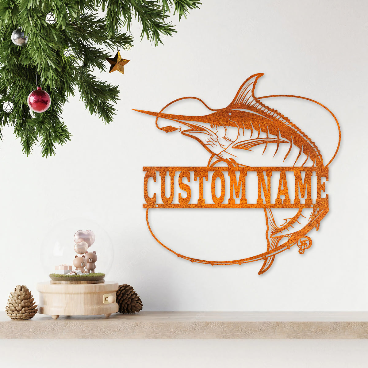 Custom Marlin Fish Metal Wall Art Led Light, Personalized Marlin Fish Name Sign Decoration For Room, Marlin Fishing Metal Sign Home Decor