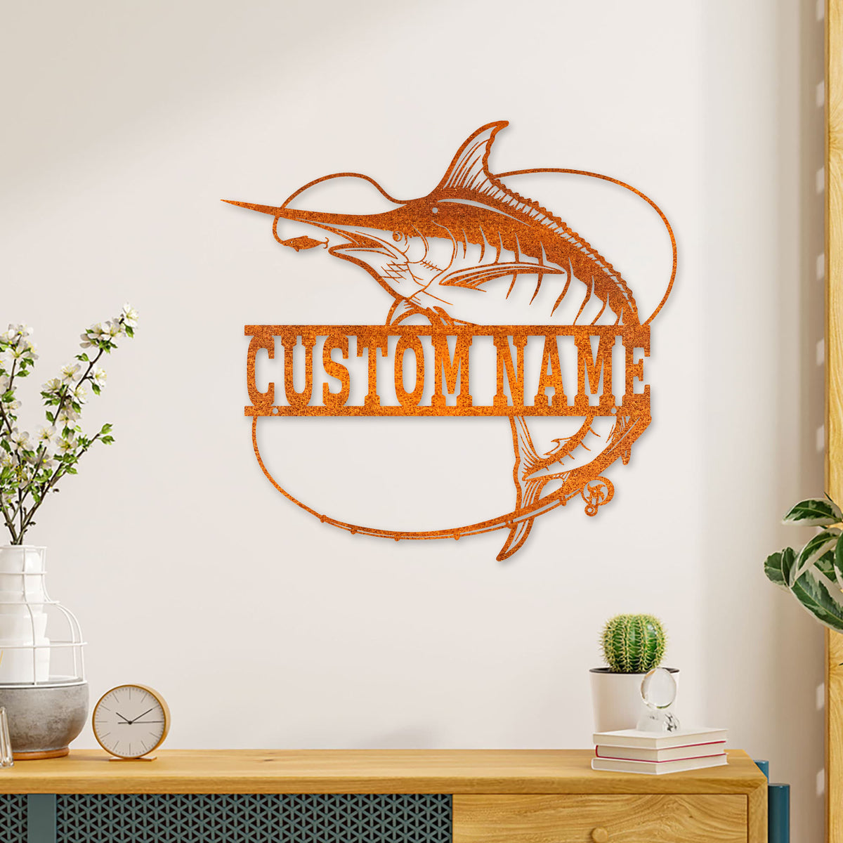 Custom Marlin Fish Metal Wall Art Led Light, Personalized Marlin Fish Name Sign Decoration For Room, Marlin Fishing Metal Sign Home Decor