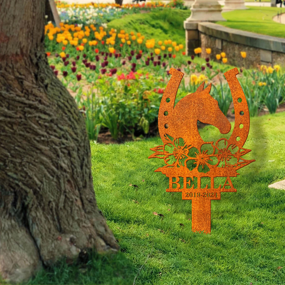Custom Horse Memorial Stake Corten Sign , Grave Markers Sign, Horse Name Sign, Horse Lover Gift, Sympathy Sign, Remembrance Stake, Ranch Decor
