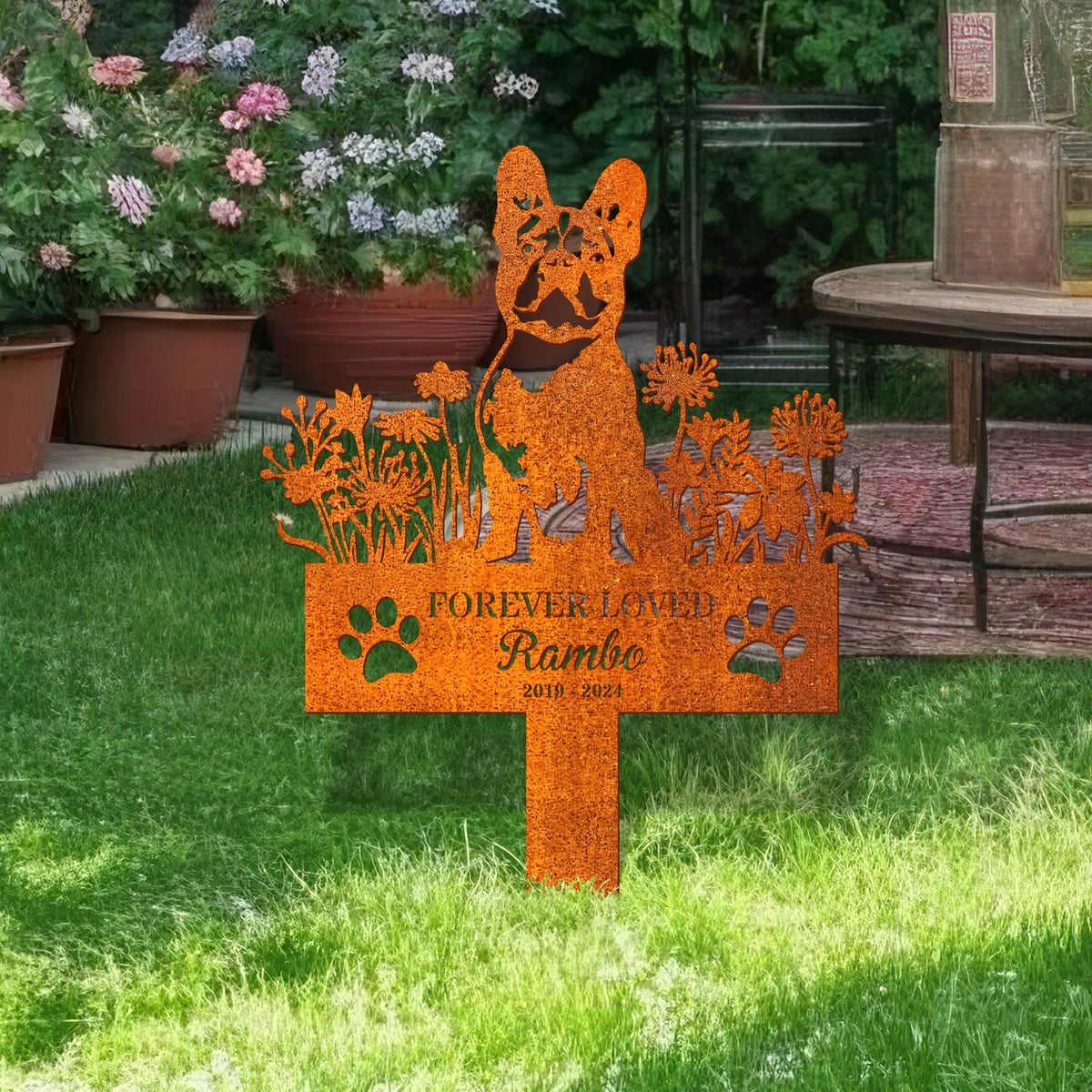 Custom Dog Memorial Stake, French Bulldog Memorial Stake Corten Sign Personalized, Pet Grave Markers, Pet Loss Gift, Sympathy Sign, Remembrance Stake