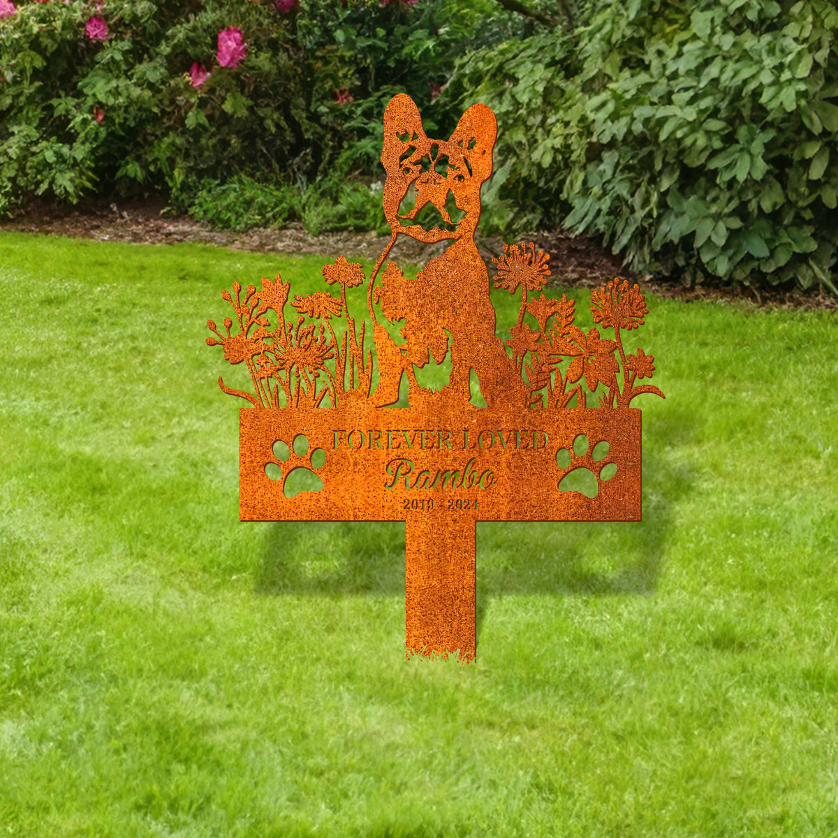 Custom Dog Memorial Stake, French Bulldog Memorial Stake Corten Sign Personalized, Pet Grave Markers, Pet Loss Gift, Sympathy Sign, Remembrance Stake