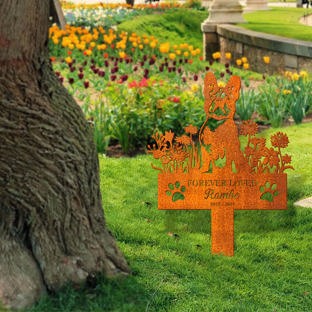 Custom Dog Memorial Stake, French Bulldog Memorial Stake Corten Sign Personalized, Pet Grave Markers, Pet Loss Gift, Sympathy Sign, Remembrance Stake