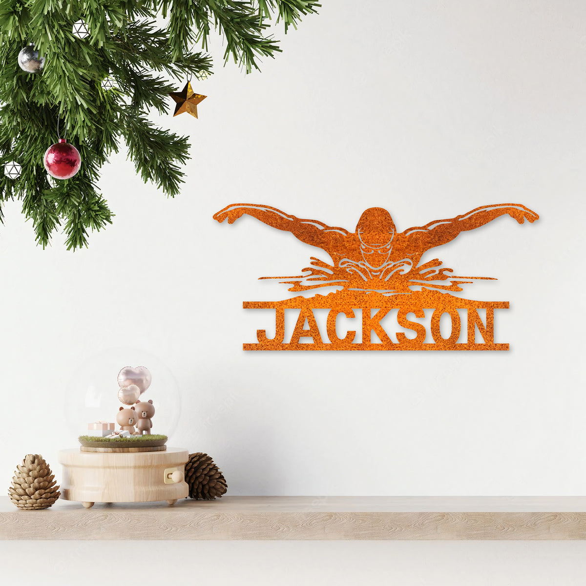 Custom Man Swimmer Metal Wall Art Led Light Personalized Swimming Sign Swim Team Name Sign Home Decor Nursery Decoration Birthday Gift