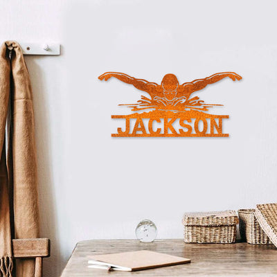 Custom Man Swimmer Metal Wall Art Led Light Personalized Swimming Sign Swim Team Name Sign Home Decor Nursery Decoration Birthday Gift
